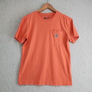 Carhartt T-Shirt Womens S Loose Fit Pocket Logo Short Sleeve Orange Work Tee